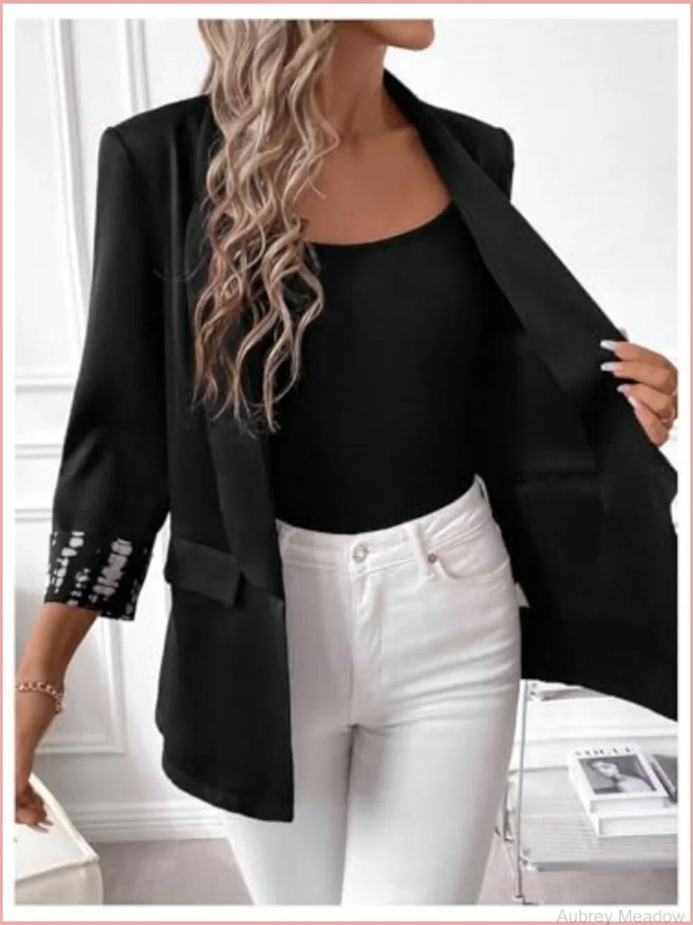 Leopard Print Shawl Collar Blazer 3/4 Sleeve Open Front Casual Jacket